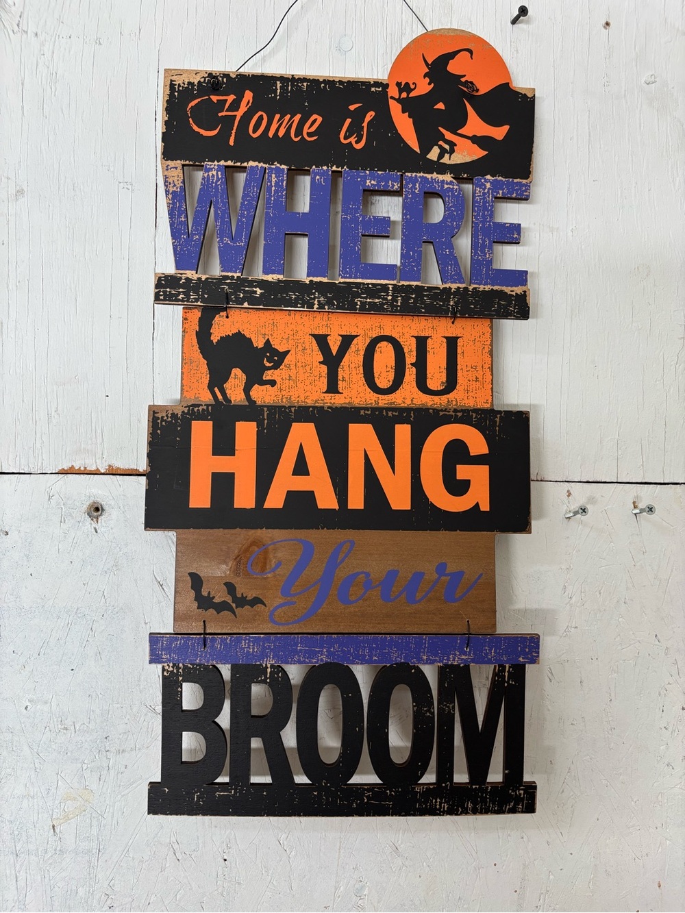 Halloween "Home is Where You Hang Your Broom" Wall Sign & Broom Toy , Set of 2